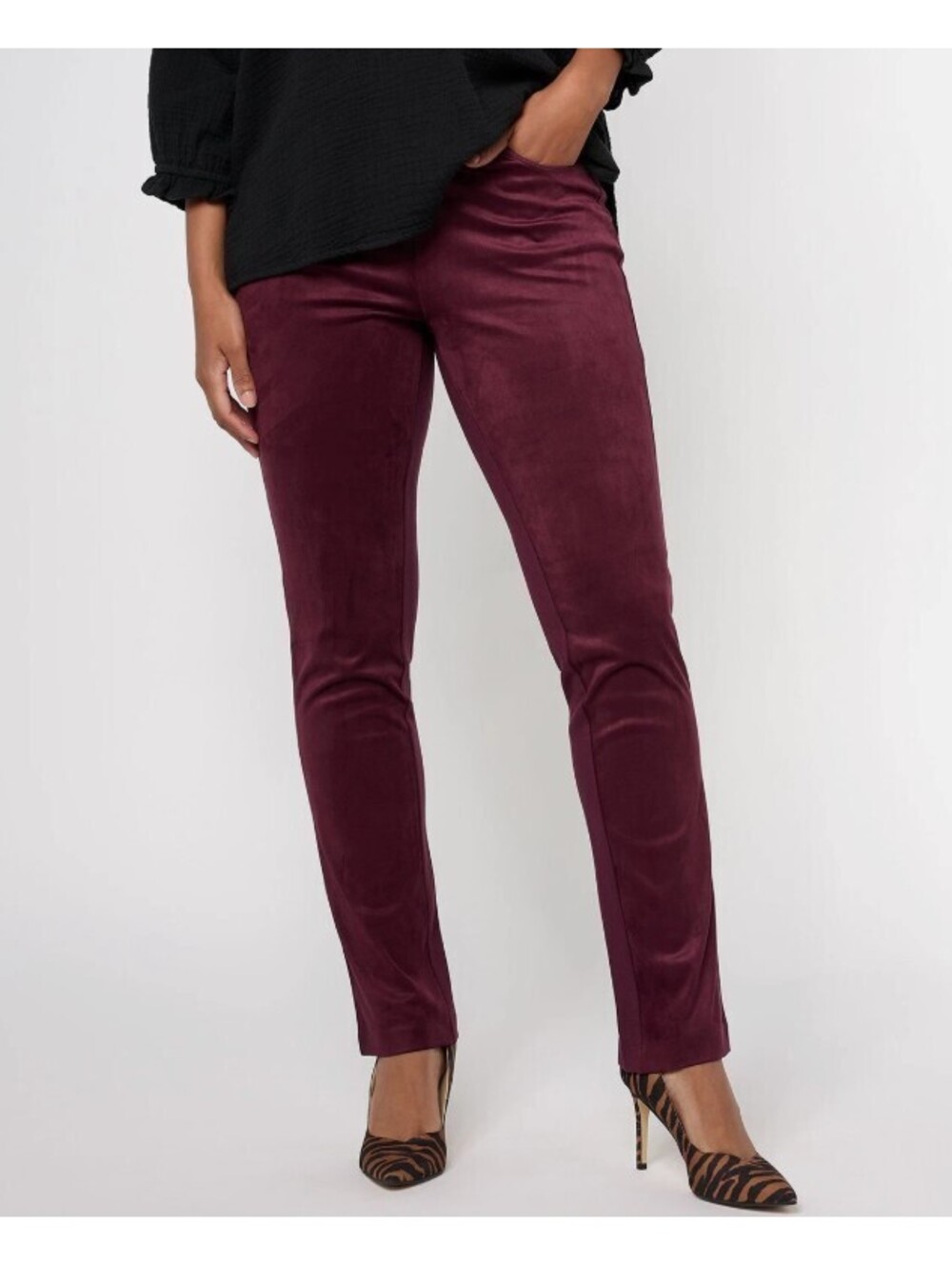 Belle by Kim Gravel 30W Petite Winetasting Faux Suede Ponte Pants A620755